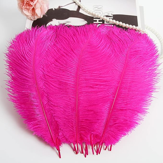 THARAHT Hot Pink Ostrich Feathers 24pcs Natural Bulk 10-12Inch 25cm-30cm for Crafts Wedding Party Centerpieces Easter Gatsbi and Home Decoration Feathers