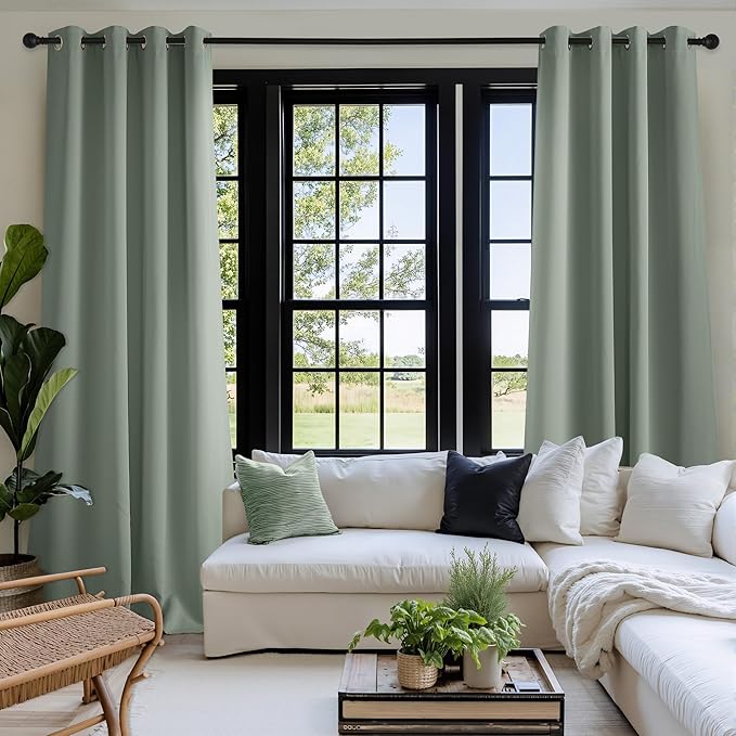 NICETOWN Sage Green Room Darkening Curtains 96 Inches Long 2 Panels for Living Room, Bedroom, Nursery Summer Thermal Insulated Blackout Drapes Grommet Noise Reducing Window Treatment, W40