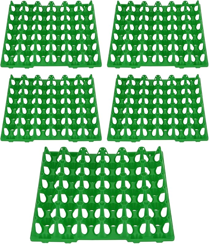 Plastic Egg Flats, Poultry Crates Holder Tray, Extra Large Reusable Stackable: For Chicken Produce, Farm Supplies, Secure Storage Container, 5PCS, 28.7x28.3cm (Green)