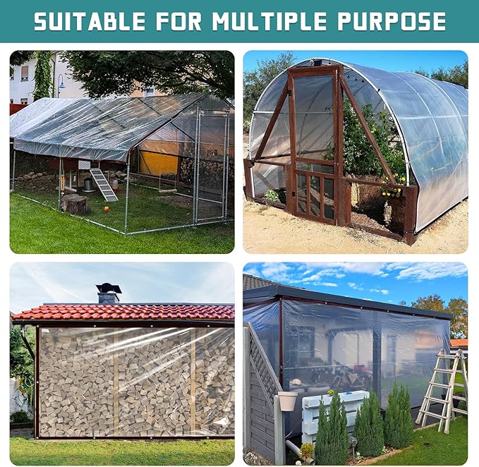 Plastic Tarps Heavy Duty Waterproof - 6x10 Clear Vinyl Tarp with Grommets for Patio Greenhouse Tarpaulin for Outside Chicken Coop Porch Gazebo Plant Garden Lonas