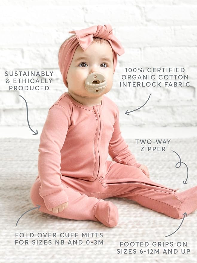 Colored Organics Baby Zip-Up Footed Sleeper with 2-Way Zipper - Newborn Organic Cotton Pajamas