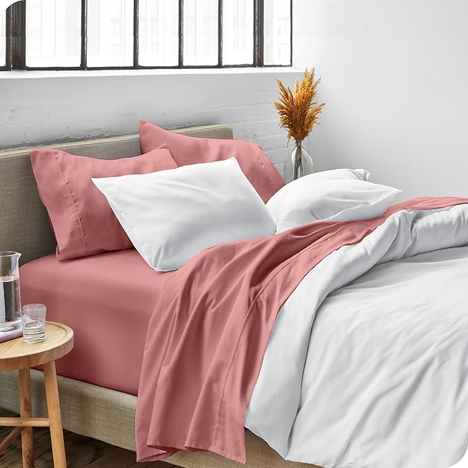 Bare Home Queen Sheet Set - Luxury 1800 Ultra-Soft Microfiber Bed Sheets - Double Brushed - Deep Pockets - Easy Fit - 4 Piece Set - Bedding Sheets & Pillowcases (Queen, Dusty Rose)
