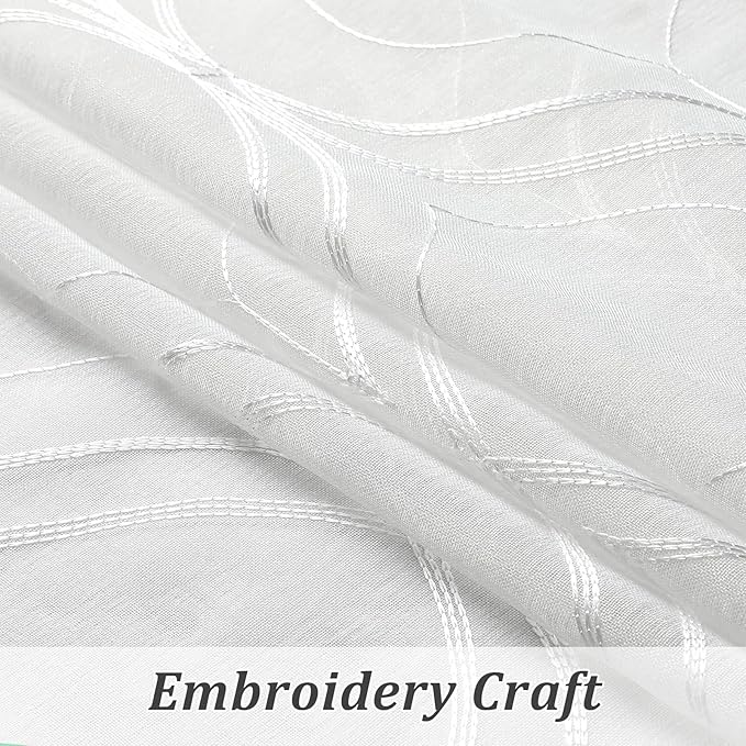 VISIONTEX White Sheer Curtains 120 Inches Long 2 Panels Set Moroccan Embroidered Curtains Trellis Decor French Textured Rod Pocket Voile Tulle Semi Window Drapes for Bedroom Living Room 54 x 120 Inch