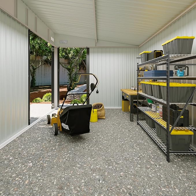8'x10' Shed Galvanized Steel Storage Sheds with Triple Doors Utility Sheds for Vertical Storage, Dual Lock Lean to Shed with Sloped Roof for Mower, Bike, Garden Tools (Black)