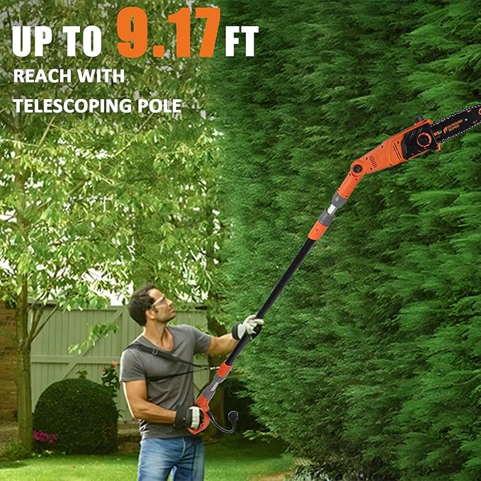 8-Inch Corded Electric Pole Saw 8-Amp Telescoping Power Pole Saw Auto Oiling Multi-Angle Pole Chainsaw for Tree Trimming Courtyard Household