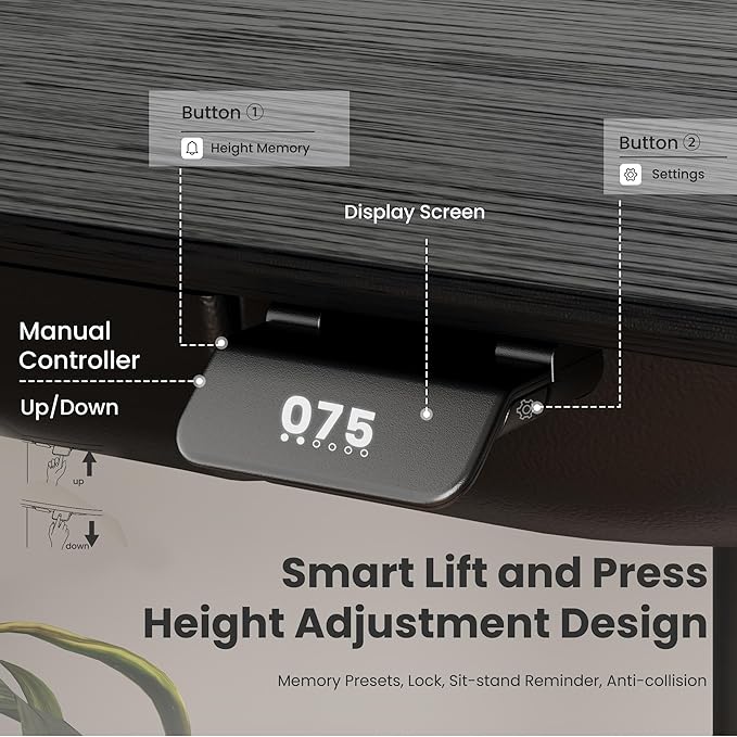 COLAMY Electric Adjustable Standing Desk – 48 x 28 Inch Sit Stand Desk with Drawer & Cable Management, Dual Motor Lift System, Ergonomic Footrest, Home Office Table (Veneer Desktop, Black Oak + Black)