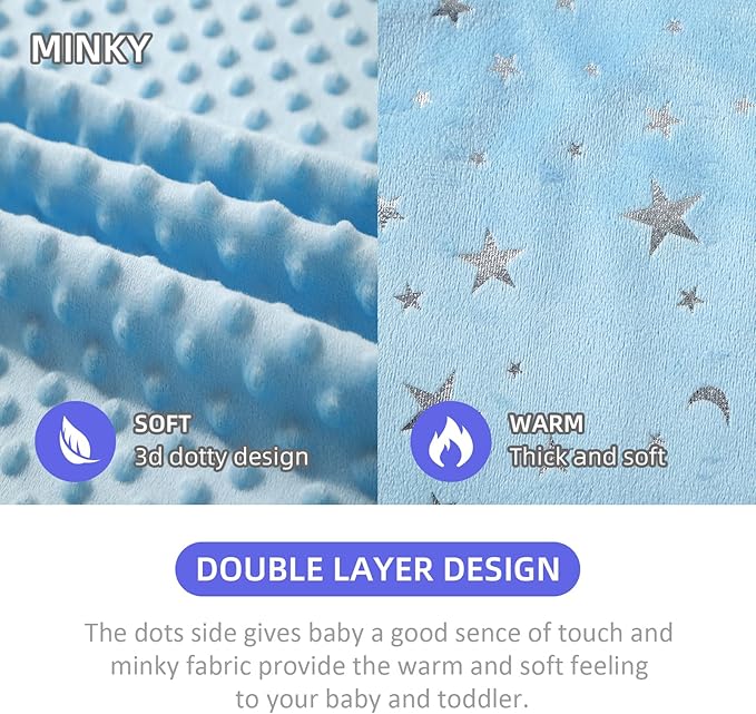 iEvolve Baby Nursery Bed Blankets Ultra Soft Double Layer Mini Blanket Minky Blanket Receiving Blankets Shower Gifts(Bluestar,30 * 47in)