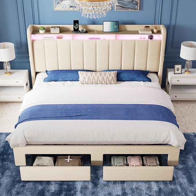 Allewie Vertical Tufted King Size Upholstered Platform Bed Frame