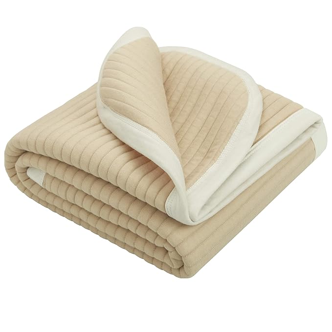 NTBAY Jersey Cotton Quilted Toddler Blanket, Breathable and Warm for Boys and Girls Baby Blanket, 30x40 Inches, Camel Stripe
