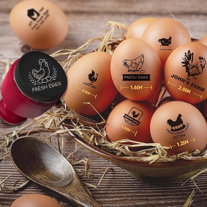 HDSD Custom Egg Stamp, Personalized Egg Markers Long Lasting Uniquely Designed Stamps, Large Egg Markers for Fresh Farm Coop Branding & Backyard Egg Stamping, Includes Ink Bottle
