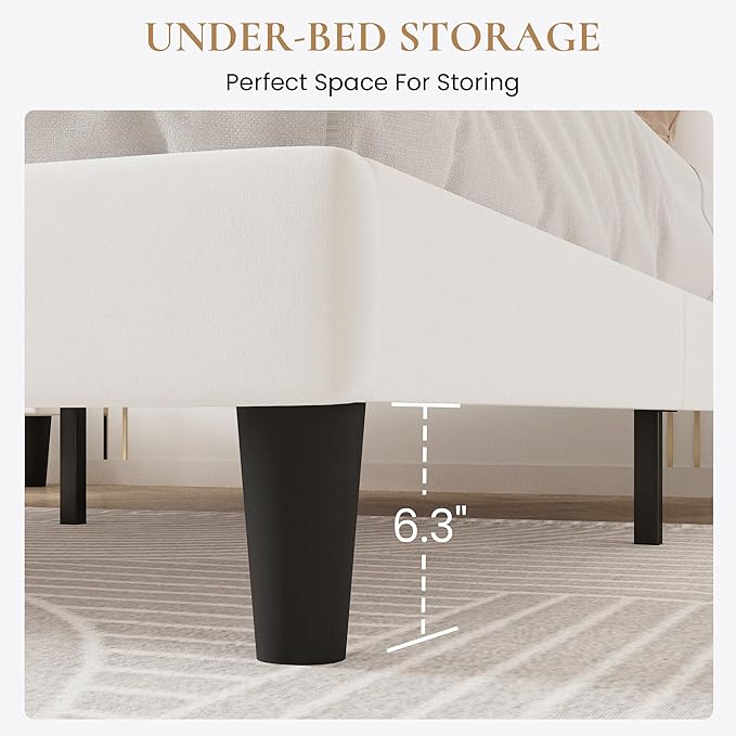 SHA CERLIN Twin Bed Frame/Velvet Upholstered Platform Bed Frame with Headboard/Strong Wood Slats Support/Mattress Foundation/No Box Spring Needed/Easy Assembly/White