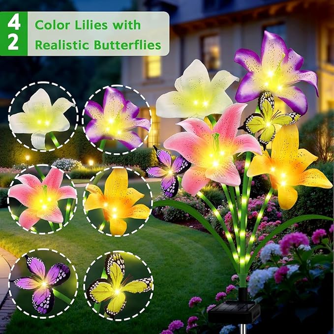 Solar Garden Lights 6 Pack LEDs Solar Lilies Flower Lights, Yard Patio Pathway