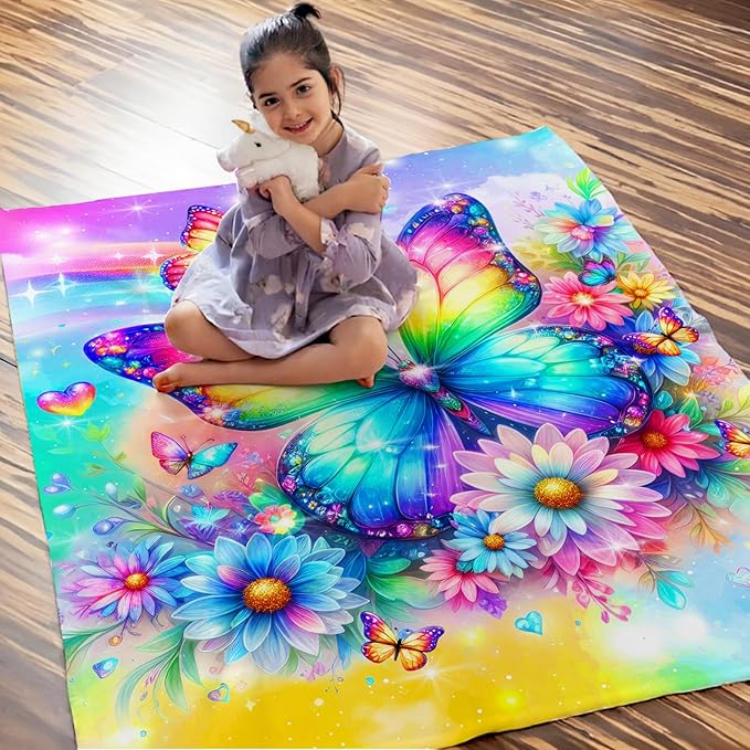 Girls Blanket Butterfly Throw Blankets Gift for Toddler Kids Daughter, 40x50 Inches Soft Cozy Cute Throw for Sofa Couch Living Room Bed Trip