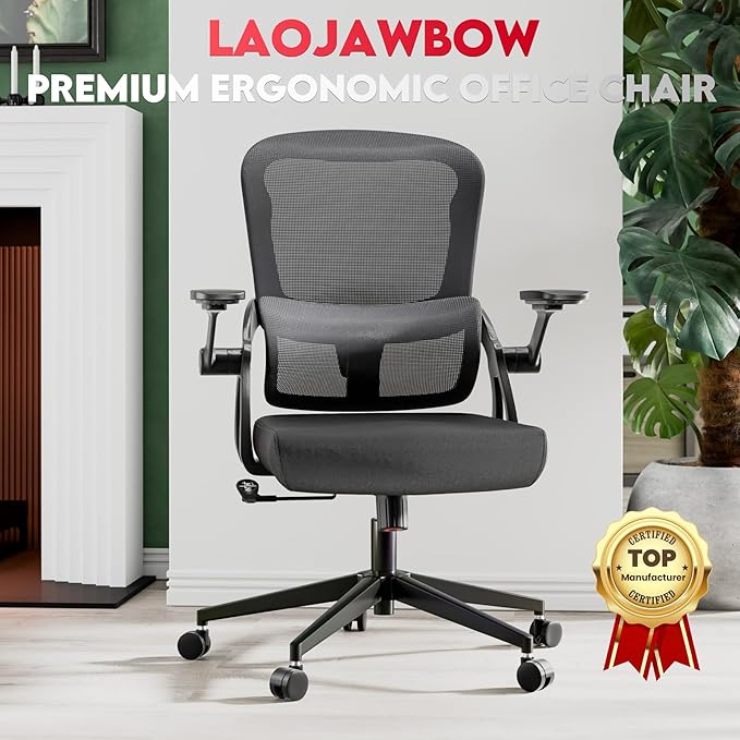 Big and Tall Ergonomic Office Chair，400LB Comfy Desk Chairs with Lumbar Back Support, Heavy Duty Mesh Computer Chairs with Wheels and Arms Comfortable for Home Office, Study, Bedroom