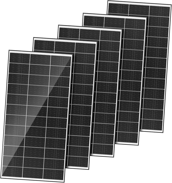 1000 Watt Solar Panels Bifacial 200 Watt Solar Panel 5 Pack 18BB Monocrystalline A+ Cell High-Efficiency Module PV Power Charger Homes Camping RV Battery Boat Caravan Other Off-Grid Applications