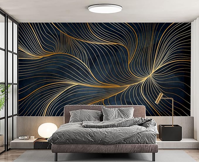 Simple Golden Lines Wall Mural Wallpaper for Bedroom 137" x 100"