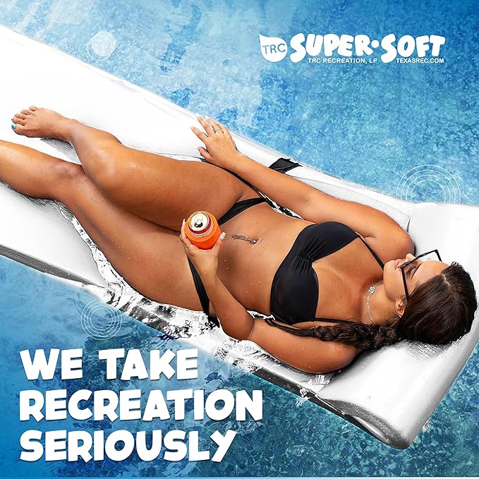 TRC Recreation Sunsation Vinyl Coated Foam Swimming Pool Float Mat Adult Lounger with Built-in Roll Pillow