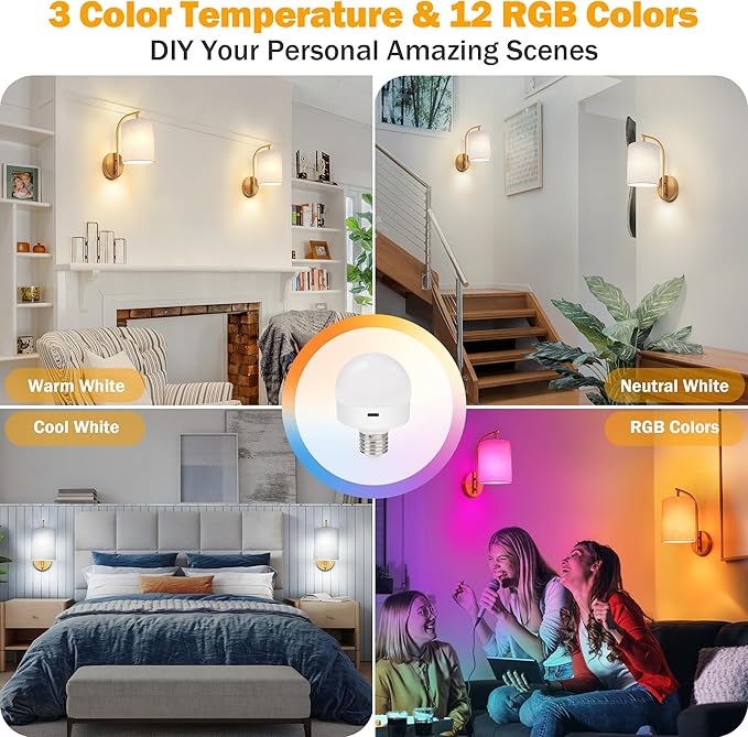 Battery Operated Wall Sconce Set of 2, 12 RGB Colors & Timer, Wireless Lamp