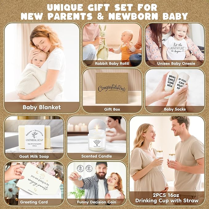 14PCS Baby Shower Gifts,New Mom Gifts for Women & Newborn Baby Gifts, Top Pregnancy Gifts for New Parents Gender Reveal Gifts, Expecting Parents to Be, New Mom Care Package After Baby