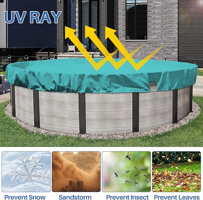 ECOOPTS 14 ft Round Pool Cover for Above Ground Pools, Swimming Pool Cover Protector Winter Safety Cover (Turquoise)