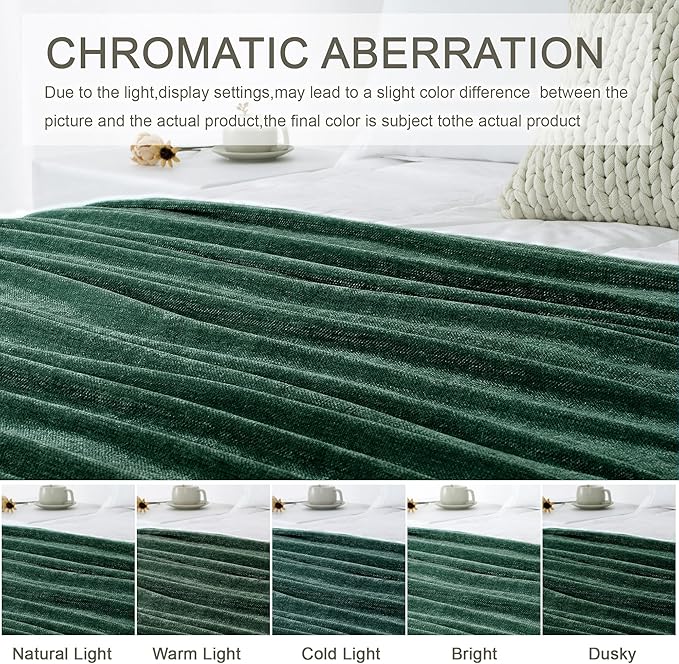 Chenille Throw Blanket for Couch 50"X 60", Soft Cozy Throws with Fringe Tassel for Bed Sofa Chair Cover, Lightweight Knitted Decorative Boho Blankets for Living Room, Dark Green