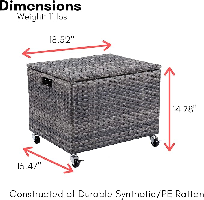 BIRDROCK HOME Rolling File Box - Storage Cabinet with Wheels - Weatherproof Rattan-Style Resin Deck Chest for Garden, Home and Office - Organize Cushions, Toys, and Accessories - Storage Box - Grey