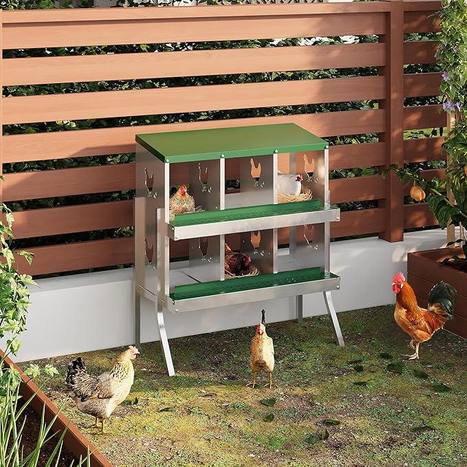 Chicken Nesting Boxes with Roll Away Egg Tray,6/8/10 Compartments, Steel Rustproof & Ventilated Laying Boxes for Hens, Chickens, Ducks, Easy-Clean Poultry Coop Accessories Stand/NO Stand