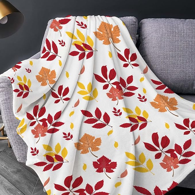 Thuswarm Autumn Colorful Pecan Leaf Flannel Blanket for Autumn Winter Gifts Warm Cozy Soft Funny Print Throw for Bed Couch Sofa 40”×30” XSmall for Pets