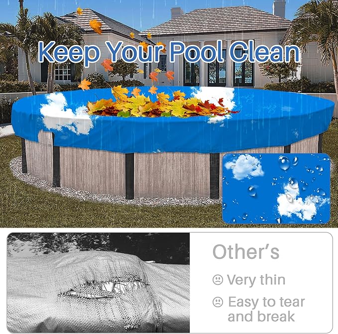 ECOOPTS 20 ft Waterproof Round Polyester Pool Cover for Above Ground Pools, Swimming Pool Cover Protector Winter Safety Cover (Blue Sky)
