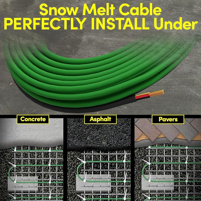 Electric Snow and Ice Melting Underground Cable 63 feet, Covers 21 sqft at up to 38 Watts/sqft, 120V – Radiant Heated Driveways, Walkways, Stairs – Installs Under Concrete, Asphalt, or Pavers