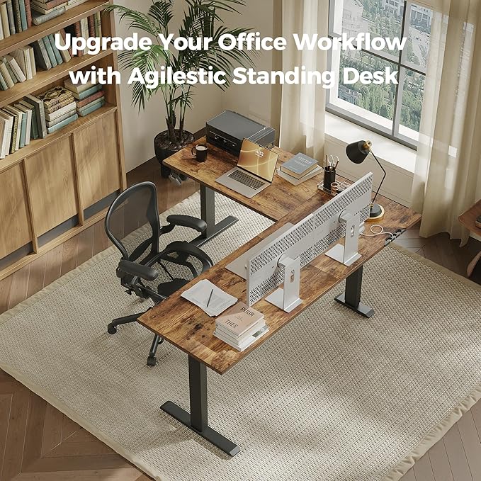 Agilestic 63 x 55 Inch L Shaped Standing Desk Adjustable Height, Corner Standing Desk, Sit Stand Up Computer Table, Splice Board, Rustic Brown
