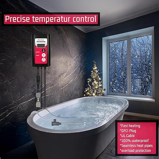 1300W Titanium Submersible Electric Immersion Water Heater with Temp Control & GFCI – Portable Heater for Above Ground Pool, Inflatable Pool, Baptistry, Spa Tubs, Bathtubs, bucket & Hot Tubs
