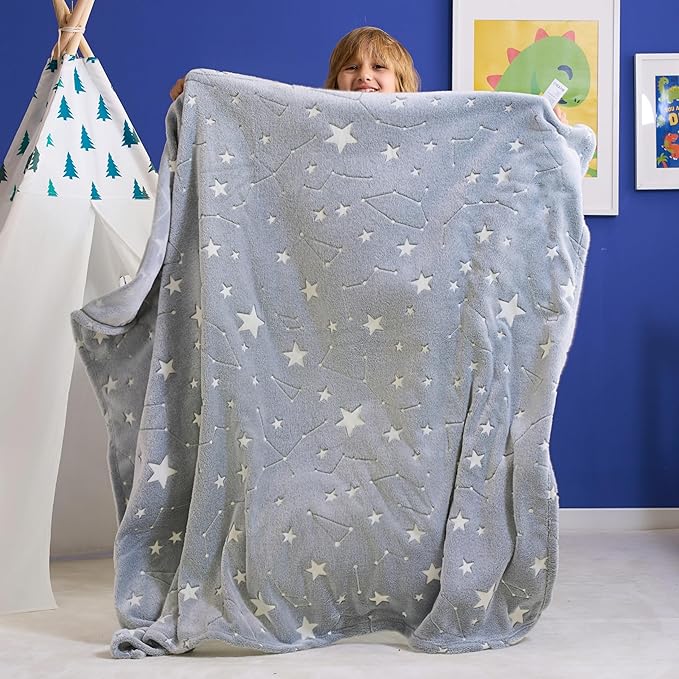 Joiedomi Glow in The Dark Blanket Space Star Gifts Toys for Girls Boys Age 2 3 4 5 6 7 8 9 10 11 12 Year Old Boy Gifts, Soft Cozy Flannel Kids Throw Blanket, Birthday Bedroom Decor 50"×60"