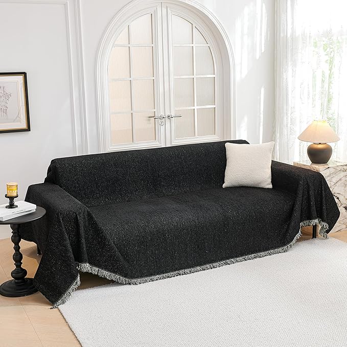 MYSKY HOME Black Couch Cover for 2 Cushion Sofa, Sectional L Shape Throw, Super Soft Washable Pet Cover, 71"x118"