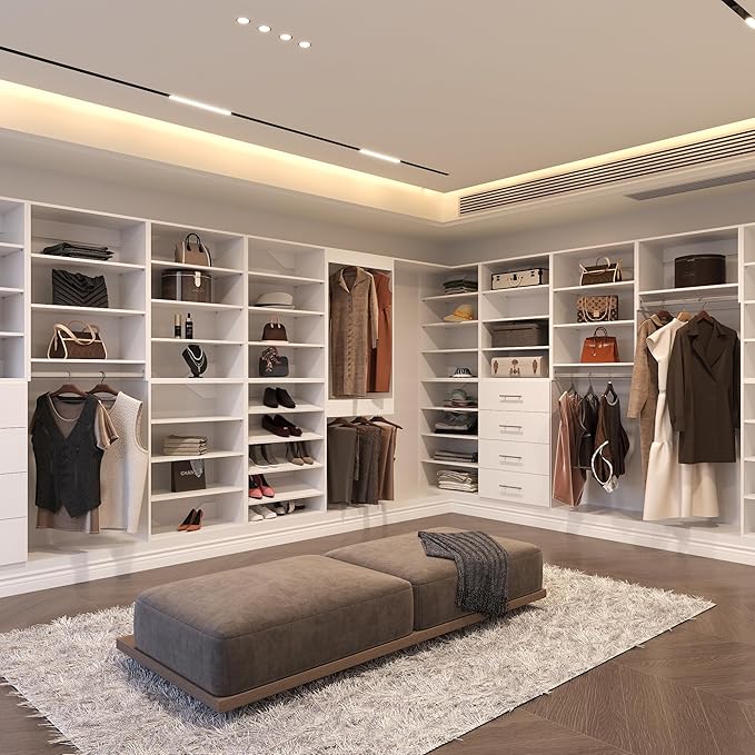 2 Drawer Short Tower Closet Unit, Modular Closet System, Wood Closet System Organizer with Storage for Walk In Closets, Clothing Rack Closet for Hanging Clothes, Bedroom, White, 31.5"W