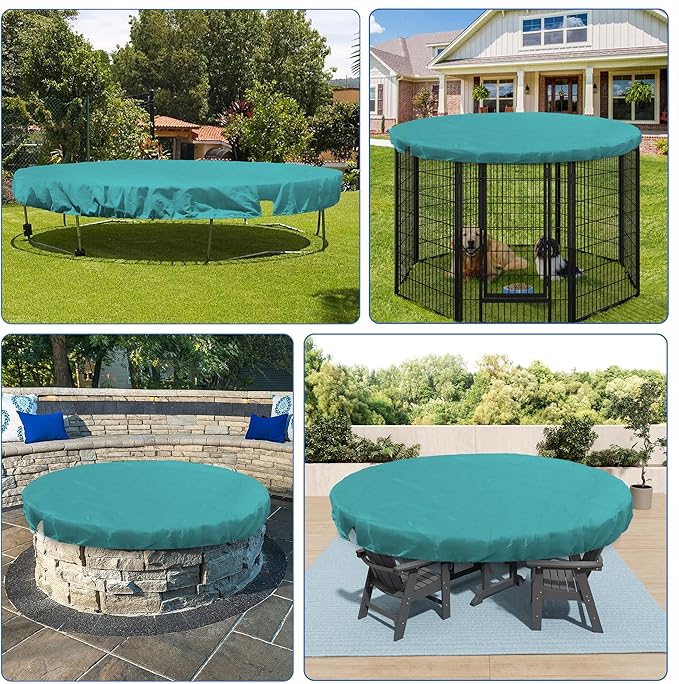 ECOOPTS 12 ft Round Pool Cover for Above Ground Pools, Swimming Pool Cover Protector Winter Safety Cover (Turquoise)
