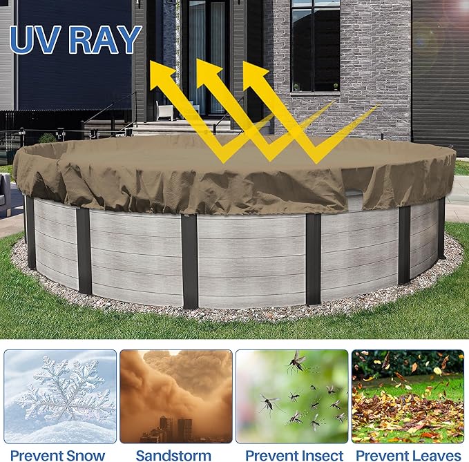 ECOOPTS 17 ft Round Pool Cover for Above Ground Pools, Swimming Pool Cover Protector Winter Safety Cover (Sand)