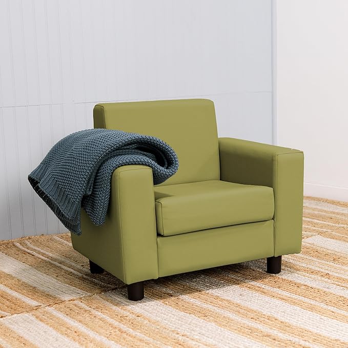 Factory Direct Partners SoftScape Inspired Playtime Classic Reading Chair, Children's Commercial-Grade Upholstered Furniture for Home, Daycare, Preschool, Library; Modern Design - Fern Green, 14472-FG