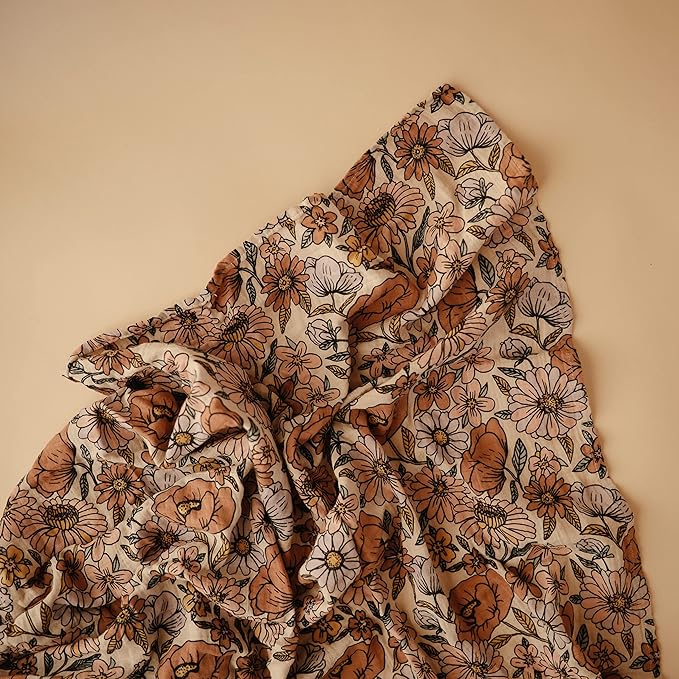 mushie Muslin Baby Swaddle Blanket | 100% Organic Cotton (Retro Flowers)