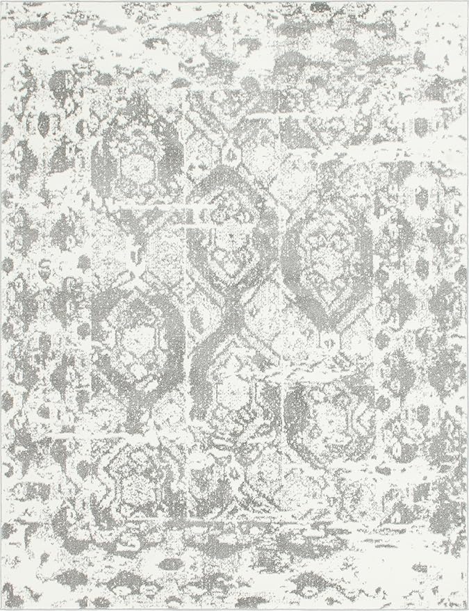 Unique Loom Rosso Collection Vintage, Geometric, Bohemian, Traditional, Distressed, Southwestern Area Rug, Rectangular 8' 0" x 10' 0", Light Gray/Ivory