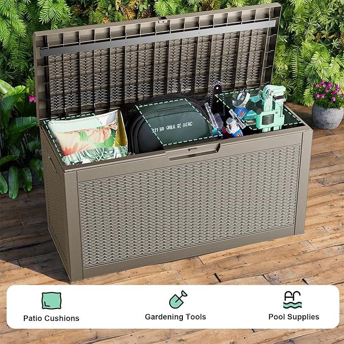 60 Gallon Waterproof Resin Deck Box, UV Resistant Outdoor Storage for Garden, Patio, Porch, Delivery, Gray