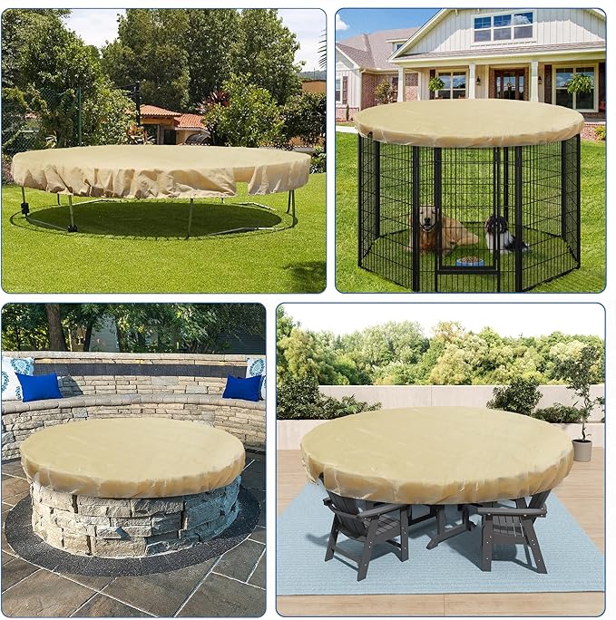 ECOOPTS 9 ft Round Pool Cover for Above Ground Pools, Swimming Pool Cover Protector Winter Safety Cover (Beige)