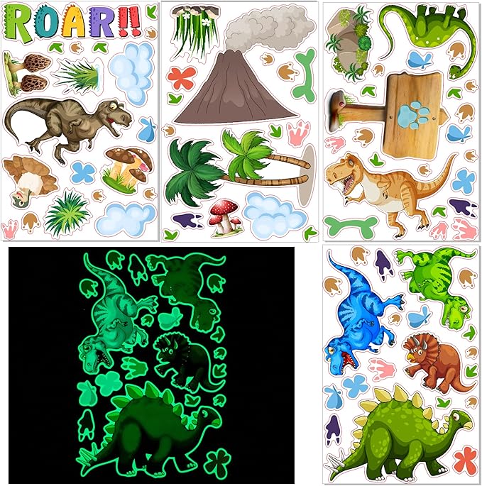 Glow in The Dark Dinosaur Wall Decals Stickers, Removable Footprints Dino Stickers for Ceiling, Jungle Wall Decor for Nursery, Decoration Classroom Gift for Boy Toddlers