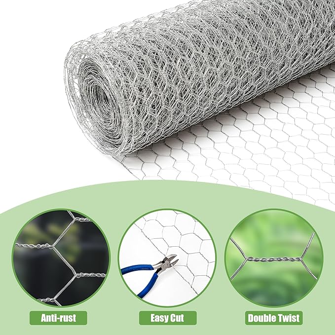 HITTITE Chicken Wire Fencing Mesh, 12 Inch x 100Feet Metal Floral Chicken Wire Fence for Crafts, Hexagonal Galvanized Garden Fence Poultry Netting for Chicken Coop Barrier Rabbit Cage