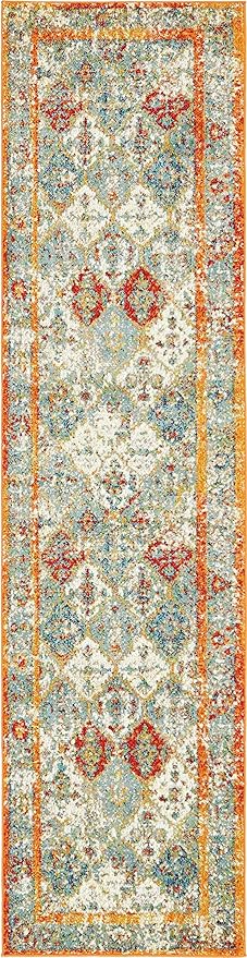 Unique Loom Rosso Collection Vintage, Traditional, Bohemian, Geometric, Distressed, Southwestern Area Rug (2' 7 x 10' 0 Runner, Beige/Orange)