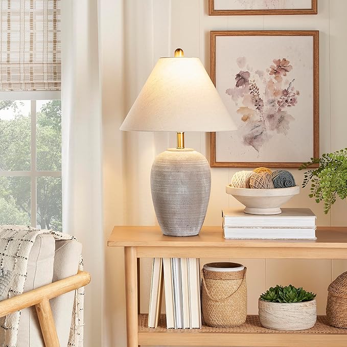Nourison Home 23" Rustic Brown Ceramic Pot Table Lamp