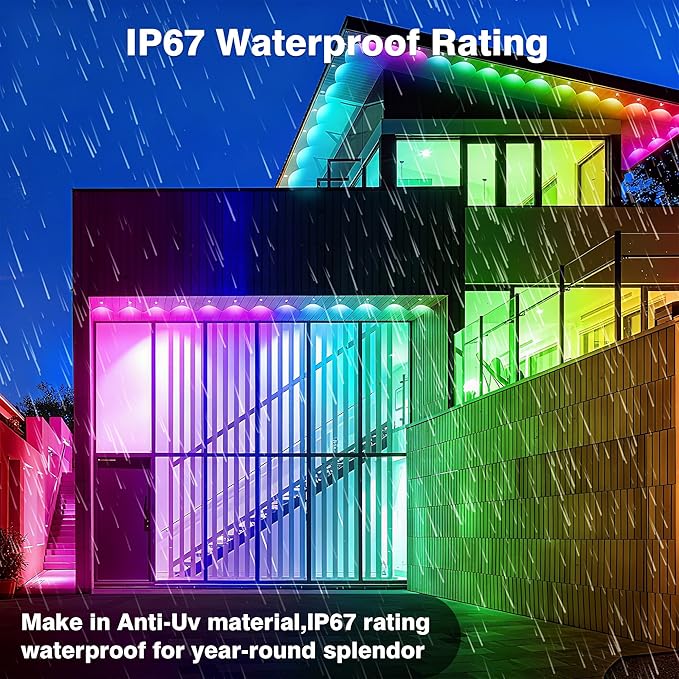 247FT 90LEDs Permanent Outdoor Lights, IP67 Waterproof, Easy Install Under Eave