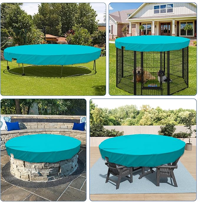 ECOOPTS 13 ft Waterproof Round Polyester Pool Cover for Above Ground Pools, Swimming Pool Cover Protector Winter Safety Cover (Turquoise)