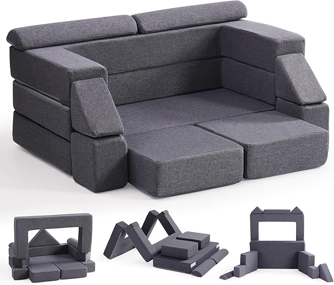 ROBOTIME Modular Play Couch for Kids – Convertible Foam Toddler Sofa for Boys & Girls, Kids Couch for Playroom & Bedroom, Versatile Building Sofa for Forts and Reading Nooks (Space Grey)