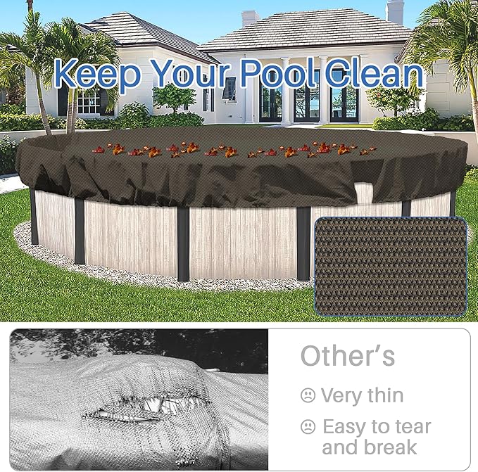 ECOOPTS 17 ft Round Pool Cover for Above Ground Pools, Swimming Pool Cover Protector Winter Safety Cover (Brown)